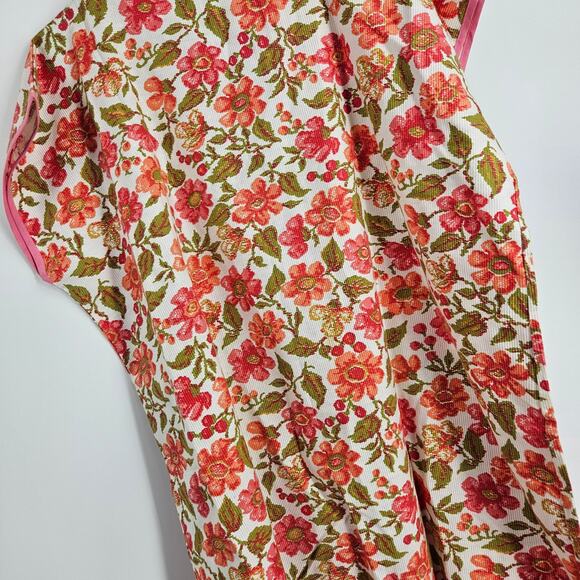Vintage House Dress Pink White Floral Button Down V-neck Boxy Midi Size 2X - Picture 4 of 5